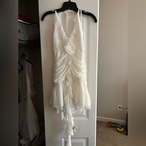 Chic White Backless Dress with Ruffle Details